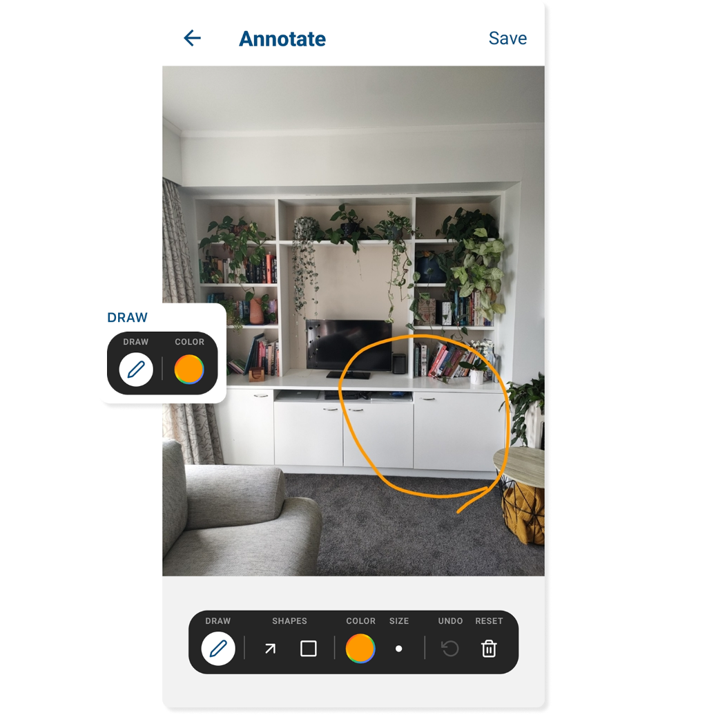 Circling a problem area on an inspection photo in the myInspections app